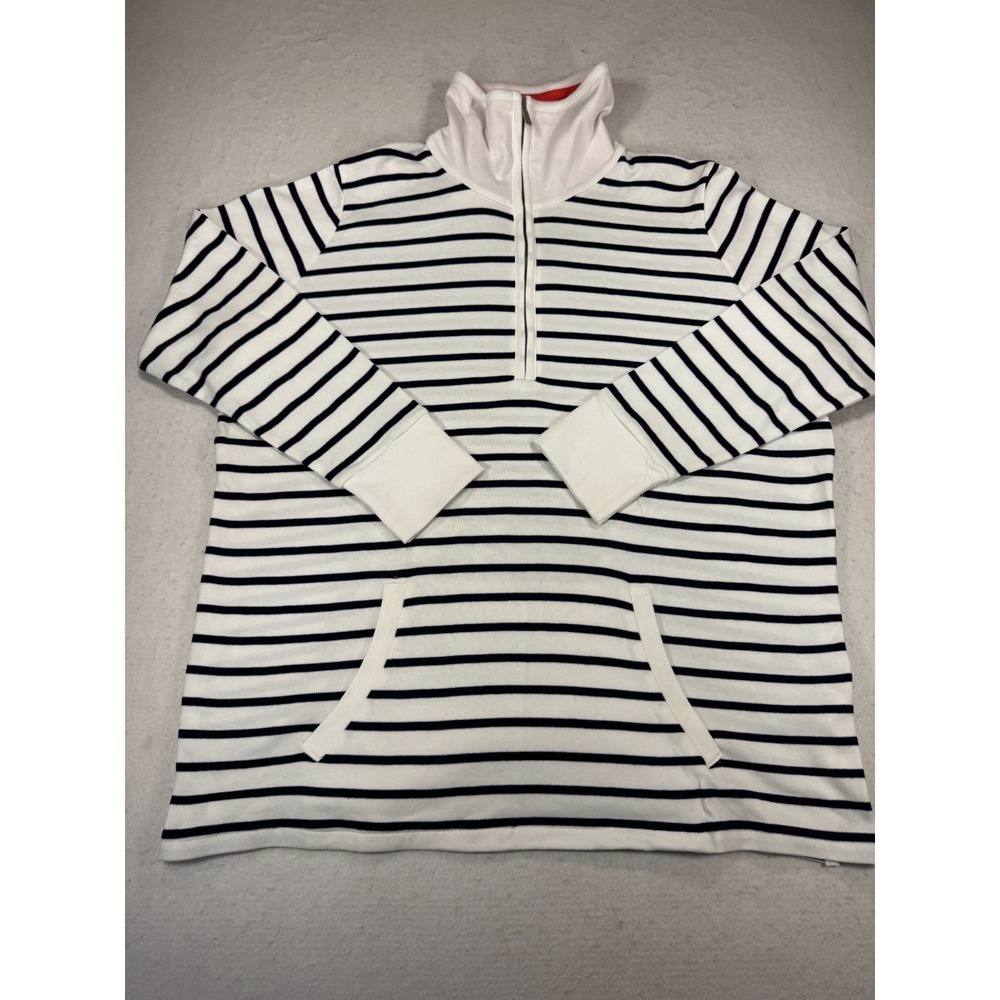 Jones New York Sweatshirt Womens 1X Black White Striped Mock Neck Quarter Zip